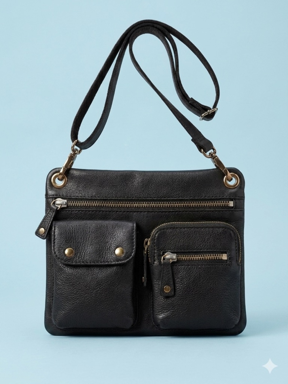 Fossil Black Pebbled Leather Sutton Crossbody Shoulder Bag EUC